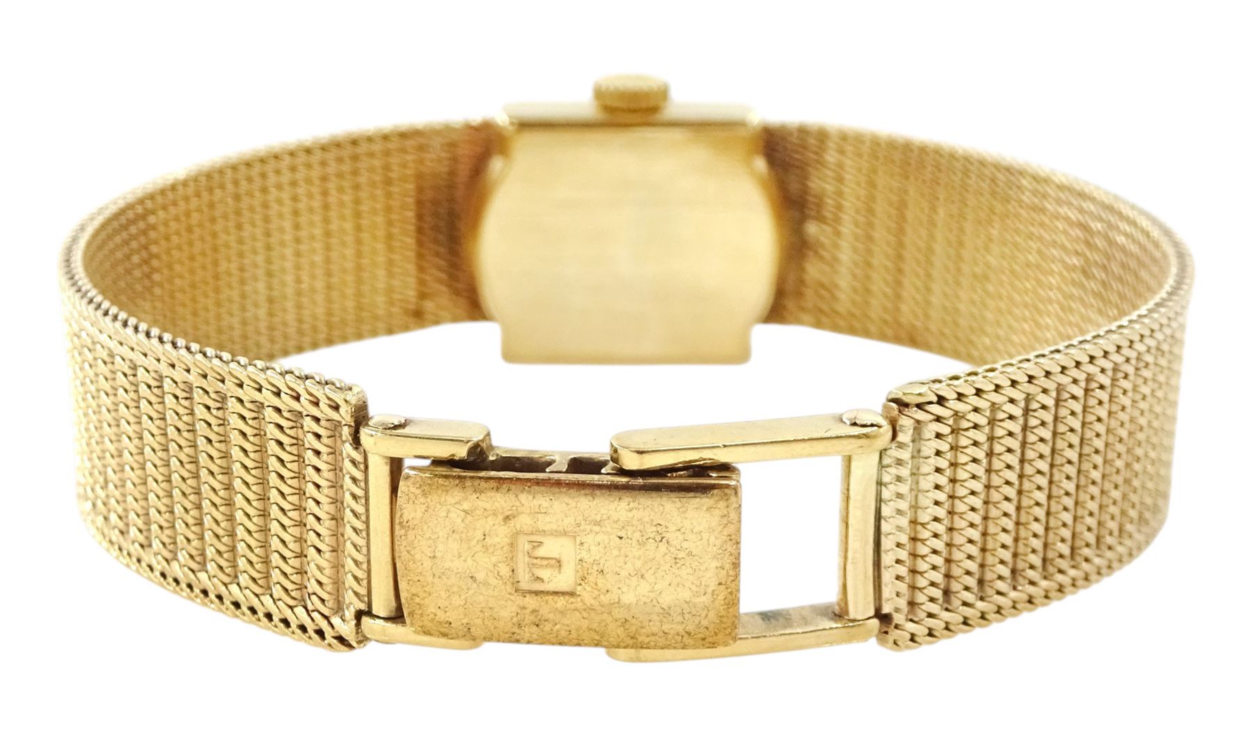 Tissot Stylist ladies 9ct gold manual wind wristwatch, champagne dial with baton hour markers, on integral 9ct gold bracelet, London 1969