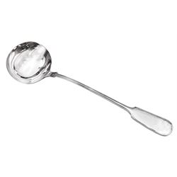 Late Victorian silver Fiddle thread pattern soup ladle, hallmarked Mappin & Webb Ltd, Sheffield 1898, 9.60 ozt (298.6 grams)