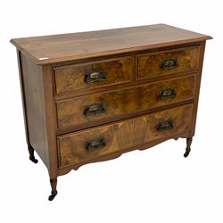 Edwardian figured walnut chest, fitted with two short and two long drawers