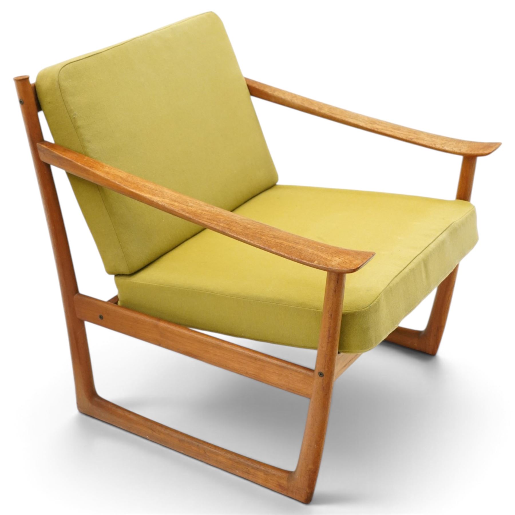  Peter Hvidt and Orla Molgaard-Nielsen for France & Sons - pair of Model FD-130 teak framed easy armchairs, with green upholstered loose cushions 