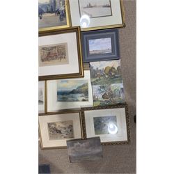 Collection of mostly watercolours, variously signed, artists to include Tom Anderton, Walter Henry Sweet, James Robertson Miller, Percy Hipkiss, J B Donaldson, Phil Smith and others indistinctly signed, contents in one box 
