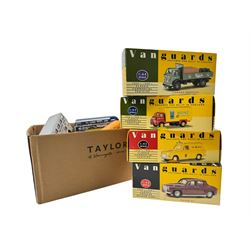 Matchbox Major Pack Car Transporter, Dinky Toys Conveyancer Fork Lift Truck, four Vanguards 1:64 diecast vans/lorries and two Matchbox lorries, all boxed, together with four unboxed diecast buses including Dinky Toys Wayne School Bus