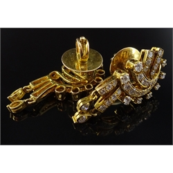  Pair of 18ct gold diamond set screw back pendant ear-rings  