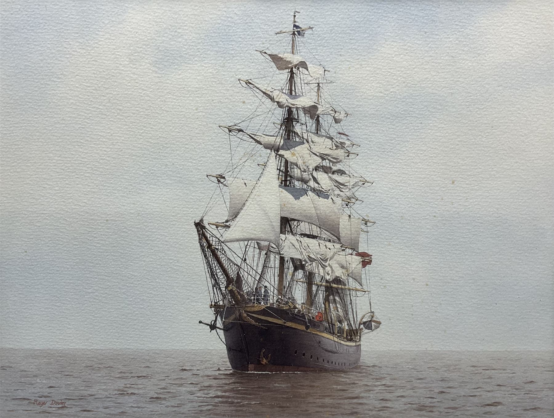 Roger Davies (British 1945-): Clipper at Full Sail, watercolour signed 31cm x 41cm