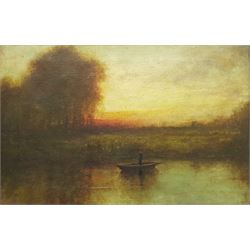 Thomas Watson Wood (19th/20th century): 'The Ferry at Sunset', oil on canvas 19cm x 29cm