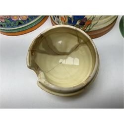 Clarice Cliff for Wilkinson Ltd Crocus Bizarre beehive honeypot painted in the Crocus pattern, together with two beehive Beswick honey pots, Poole square honey pot etc (14)