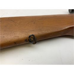 .22 air rifle with break barrel action and 48cm barrel; no visible maker but marked 'Foreign' No.55951; fitted with 4x20 telescopic sight L109cm overall