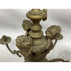 20th century heavy brass eight branch electrolier, detailed with putti masks, approximately H60cm W71cm
