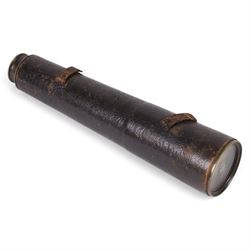 19th century two-draw brass and leather telescope, inscribed 'Captn Stephens J.N.' and 'West 92 & 93 Fleet Street London', total length 54cm