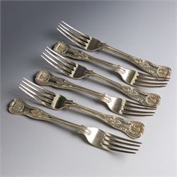 Set of six Irish silver William IV Kings pattern table forks, hallmarked Philip Weekes, Dublin 1832