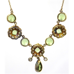  Peridot, seed pearl and diamond gold and silver-gilt necklace stamped 375  