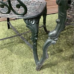 Cast aluminium garden table and three chairs painted in green - THIS LOT IS TO BE COLLECTED BY APPOINTMENT FROM DUGGLEBY STORAGE, GREAT HILL, EASTFIELD, SCARBOROUGH, YO11 3TX