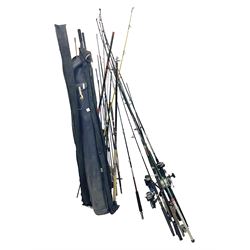 Large collection of part fishing rods and reels, maker's including Silstar, Dynabraid and Madfish, etc 