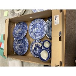 Collection of blue and white, including Spode Italian pattern, Doulton Burslem Willow pattern etc 