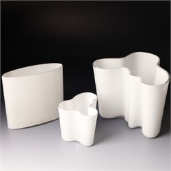 Alvar Aalto (Finnish 1898-1976) for Iittala: Set of three white glass vases, marked Alvar ...