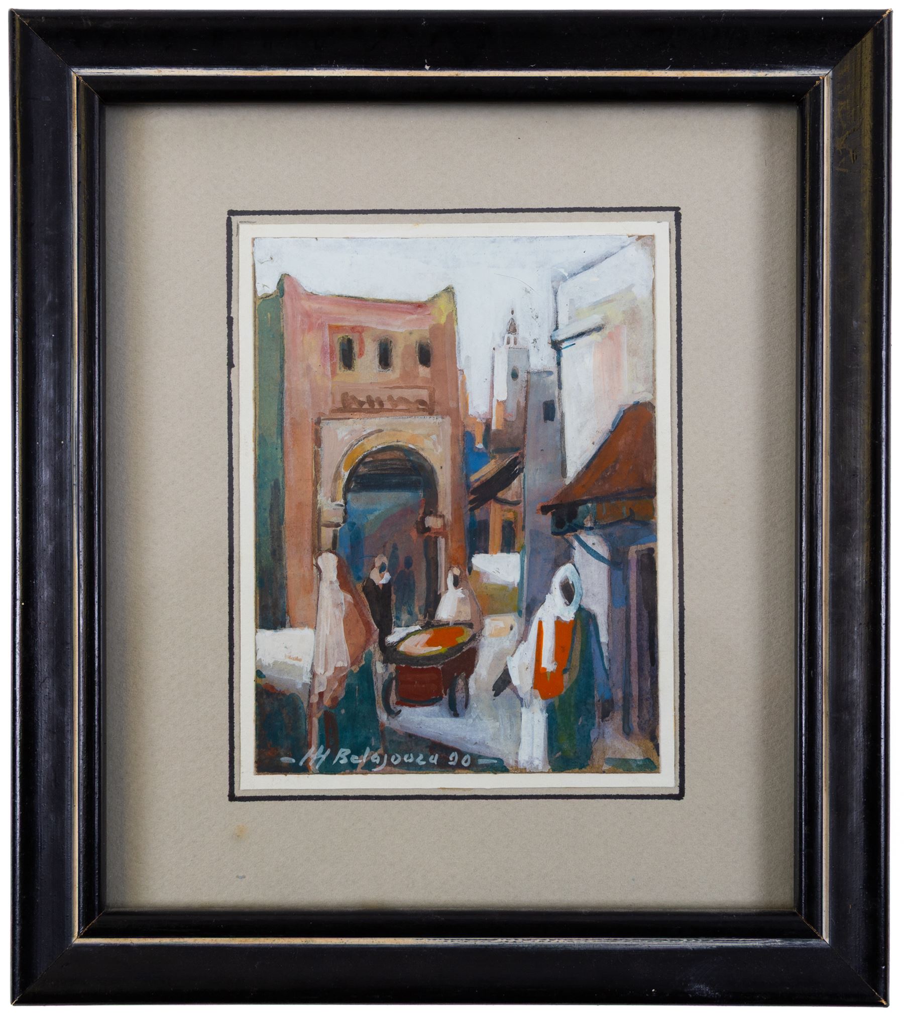 Mohamed Belajouza (Tunisian 20th Century): Streets of Sousse, set of three gouaches signed, max 18cm x 13cm (3)