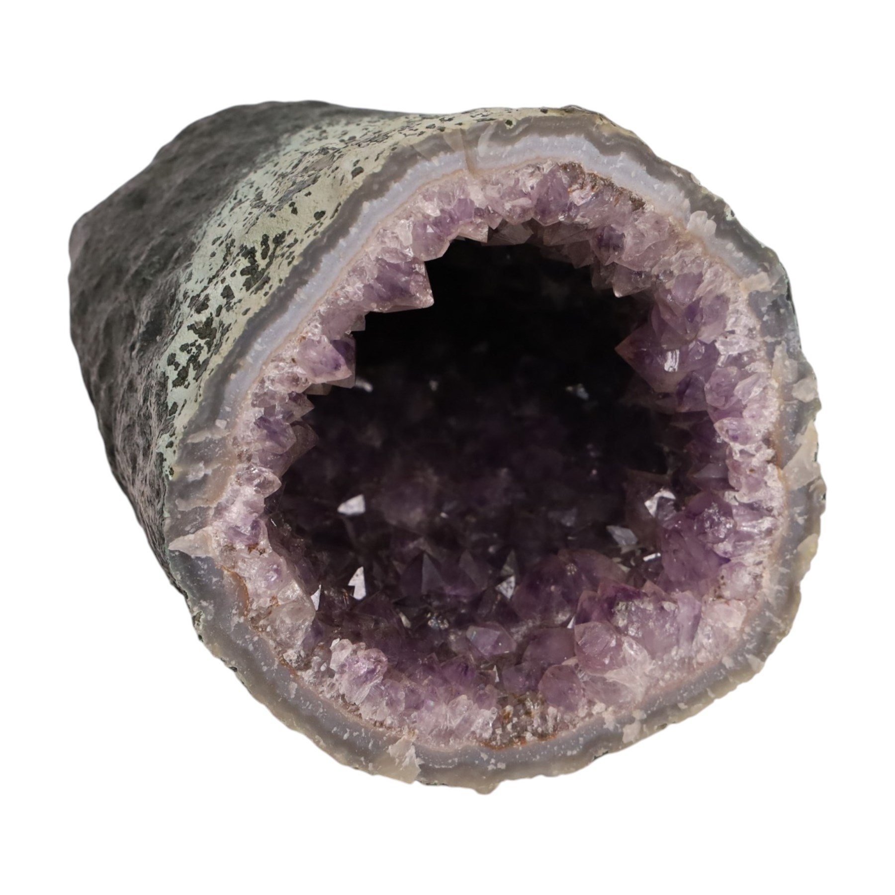 Amethyst crystal geode cluster, with well-defined crystals of various sizes, H17cm, L20cm