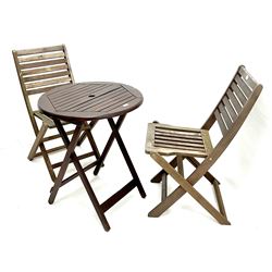 Foldable garden table (D60cm, H72cm), two chairs (W45cm)