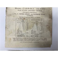 1799 Irish Lottery Ticket for the November 18th lottery signed by A. Higinbotham; together with a hand bill advertising the lottery and the English lottery March 3rd 1800 (2)