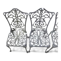 Cast aluminium garden table and four chairs in dark grey