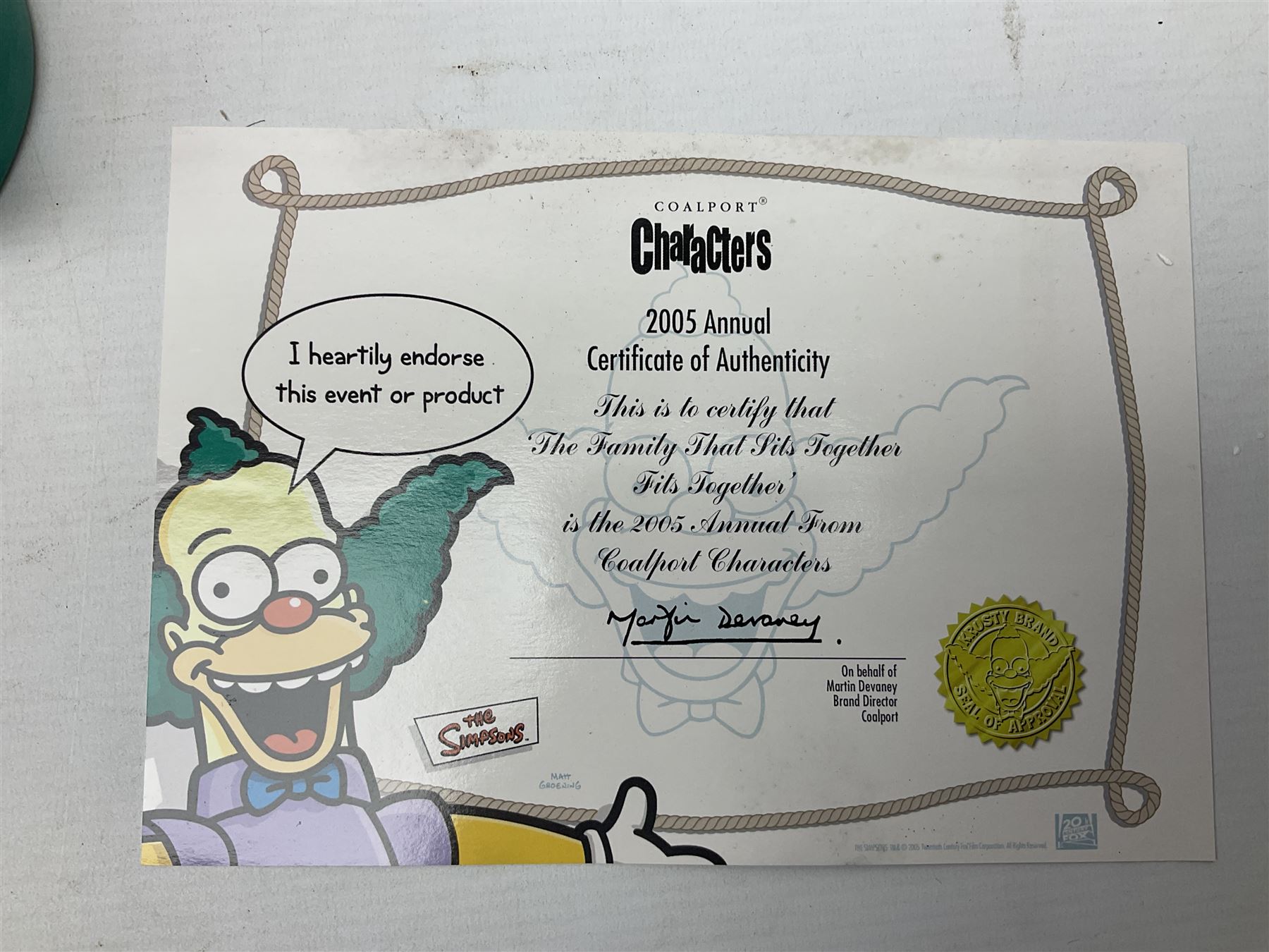 Six Coalport The Simpsons character figures, comprising limited edition 'The Family That Sits Together Fits Together' annual 2005, TS01 Two to Tango, The Gift of Maggie, Will Work For Duff, Yellow Girl Blues and Losing His Marbles, all boxed