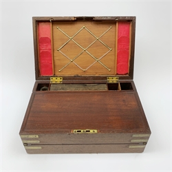 A 19th century mahogany brass bound campaign writing slope, of rectangular form with inset campaign handles, the hinged cover with engraved brass plaque, opening to reveal a fitted interior, L40cm. 