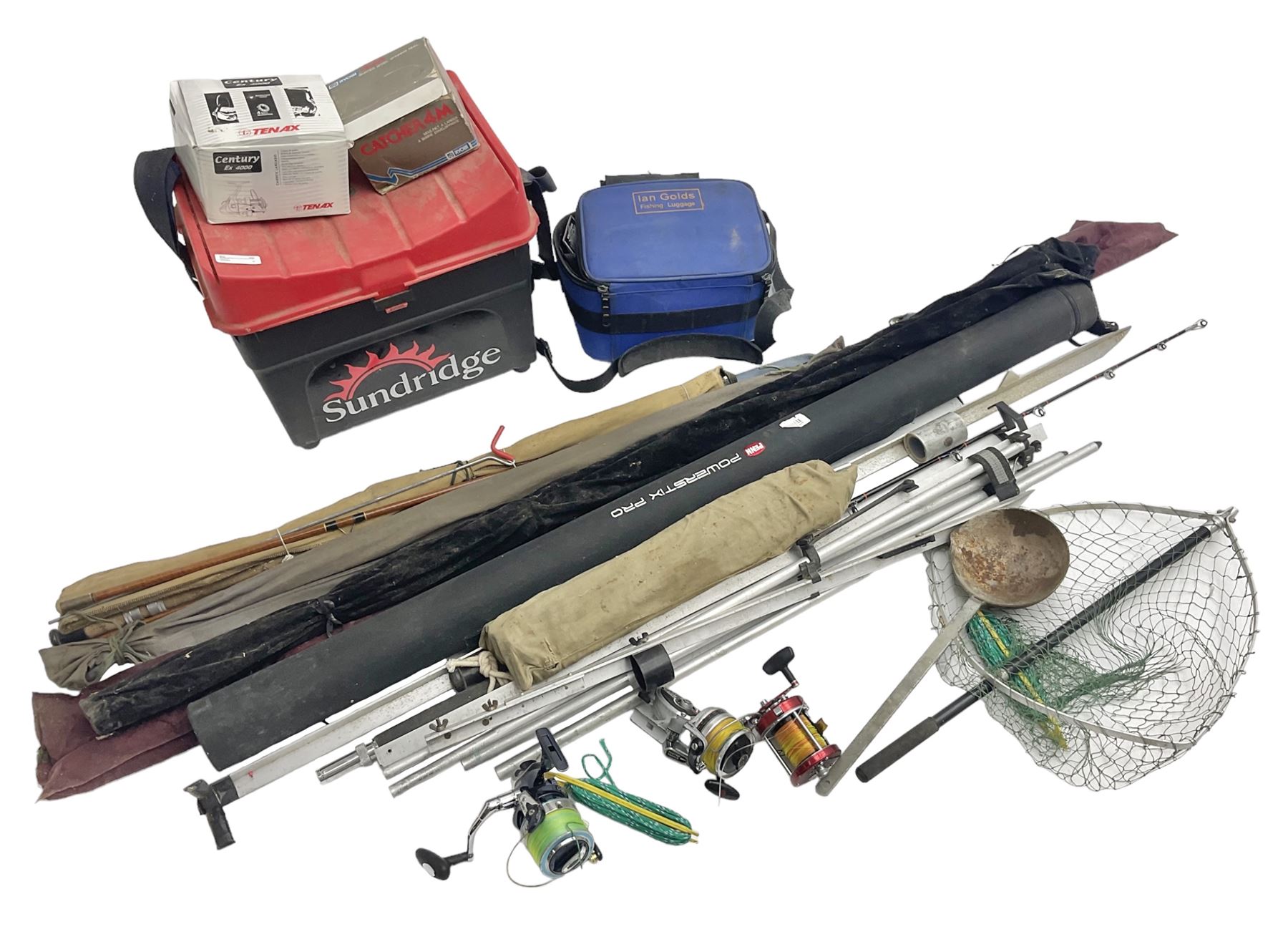 Abu Ambassadeur 7000 multiplier reel, Tenax century Ex4000 reel, fishing rods, nets and other fishing equipment 