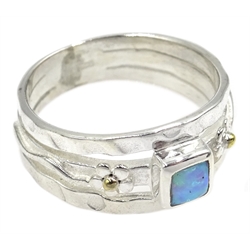 Three band silver ring set with an opal stamped 925