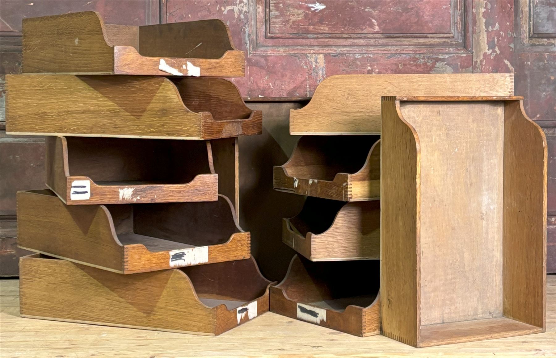 Set of eleven early 20th century oak haberdashers drawers, W29cm, D44cm, H12cm.  - COLLECTION BY APPOINTMENT FROM: The White House, Thirsk Road, Easingwold, York, YO61 3NF - CALL 01723 507111 TO ARRANGE