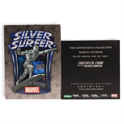 Bowen Designs Silver Surfer painted statue, together with a Kotobukiya Collection Marvel Studios Silver Surfer Fine Art Bust, both boxed