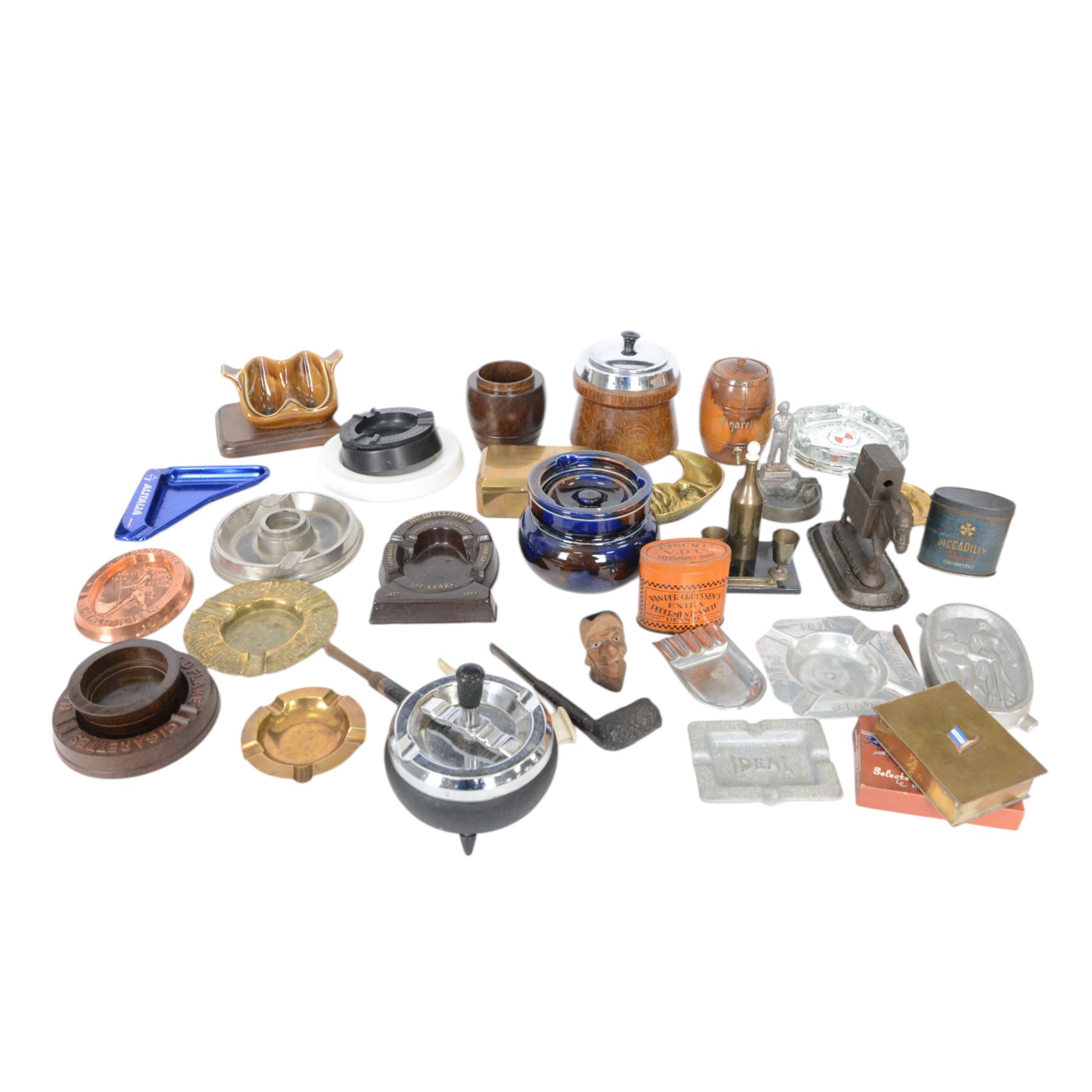 Collection of ashtrays and other smoking paraphernalia, including pipes, cigarette dispensers etc  