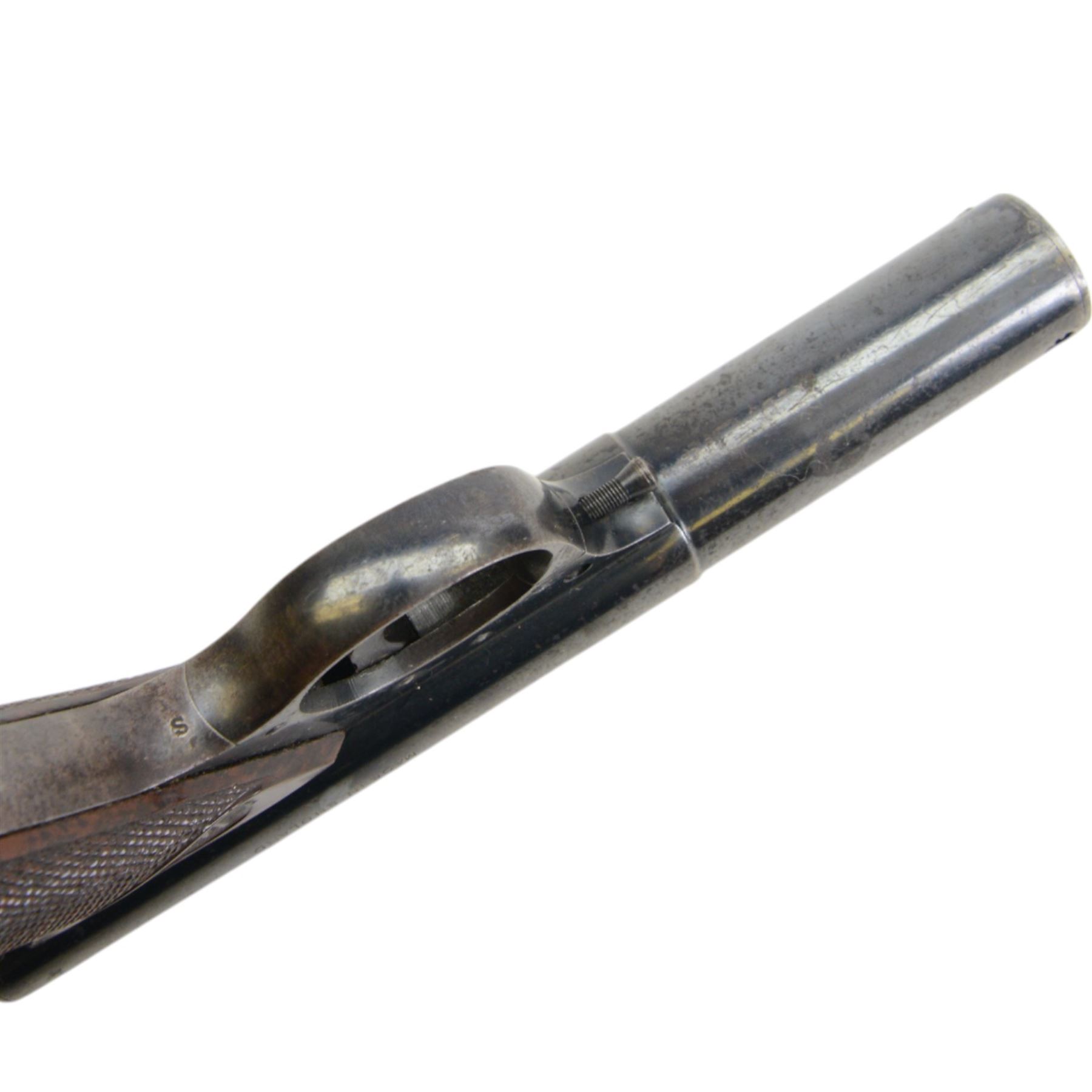 Webley Mark I .22 air pistol, batch 084, the air chamber marked 'The Webley Mark I Made in England, Webley & Scott Ltd Birmingham 4, Webley Patents', with brown checkered grip, H14cm, L19cm