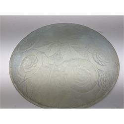 Early 20th century French opalescent shallow glass dish, with moulded floral decoration, D31.5cm