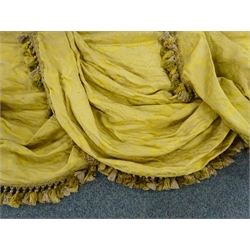  Two pairs of gold brocade curtains (Drop - 275cm, W240cm and Drop - 240cm, W350cm) with draped pelmet  