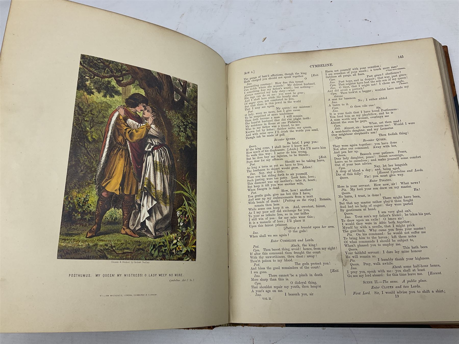 The Library Shakspeare Illustrated by Sir John Gilbert, George Cruikshank and R. Dudley with laid-in colour plates, three volumes, uniformly bound in half leather with a.e.g.