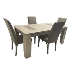 Wayfair Veasley - washed oak finish rectangular dining table, and set four high back dining chairs upholstered in grey fabric
