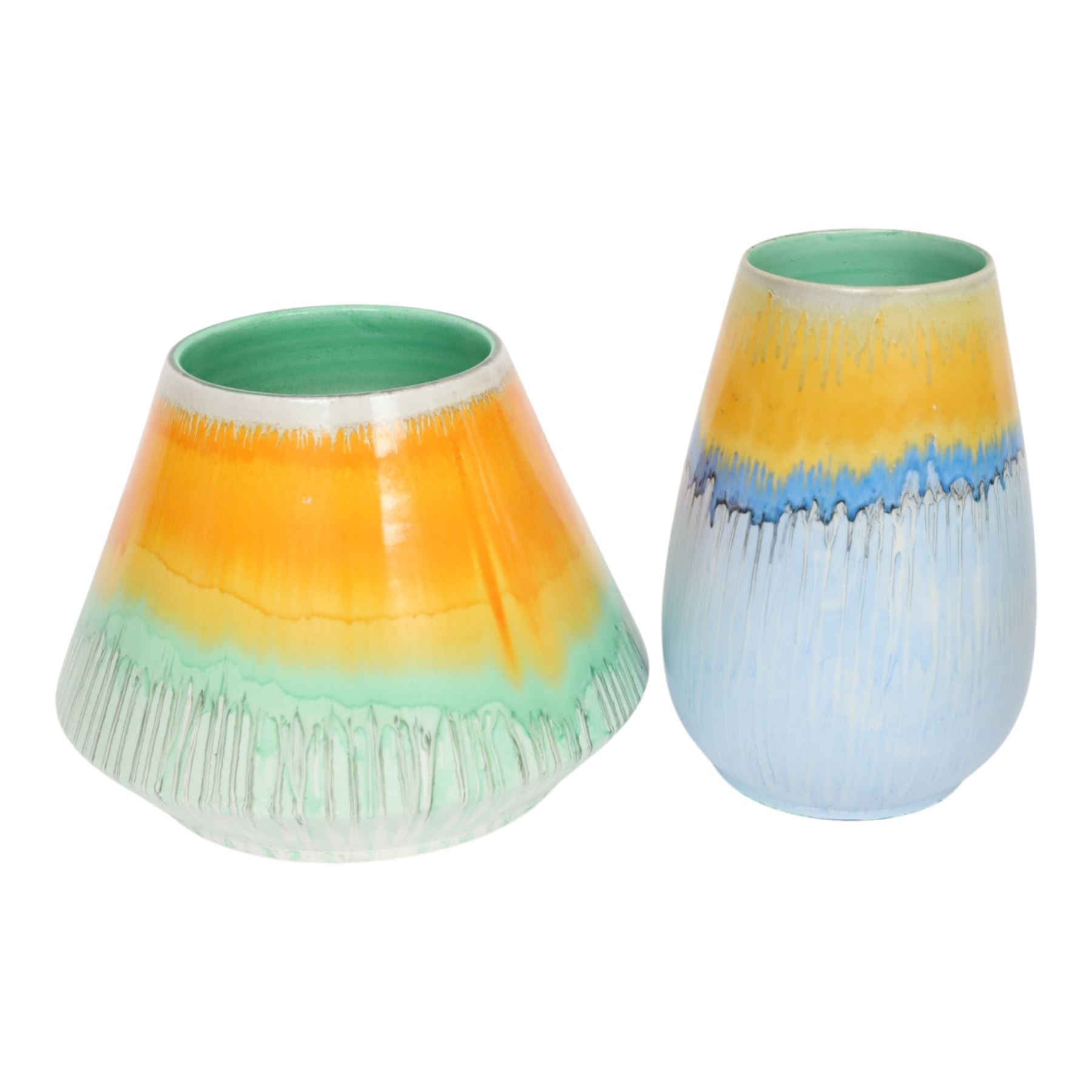 Six Shelley drip glaze vases of various shapes, largest H24cm 
