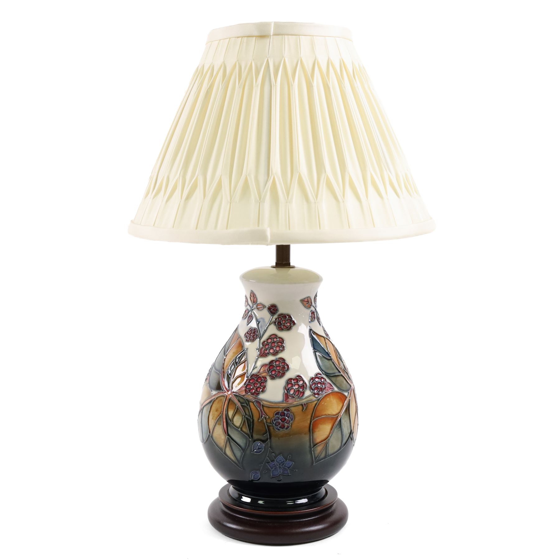 Moorcroft table lamp, in Bramble pattern, with shade H42cm