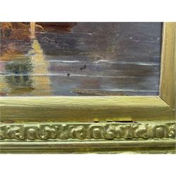 Nicolaas Johannes Roosenboom (Dutch 1805-1880): Rowing Boat approaching a Royal Barge, oil on panel signed on flotsam lower right 33cm x 47cm