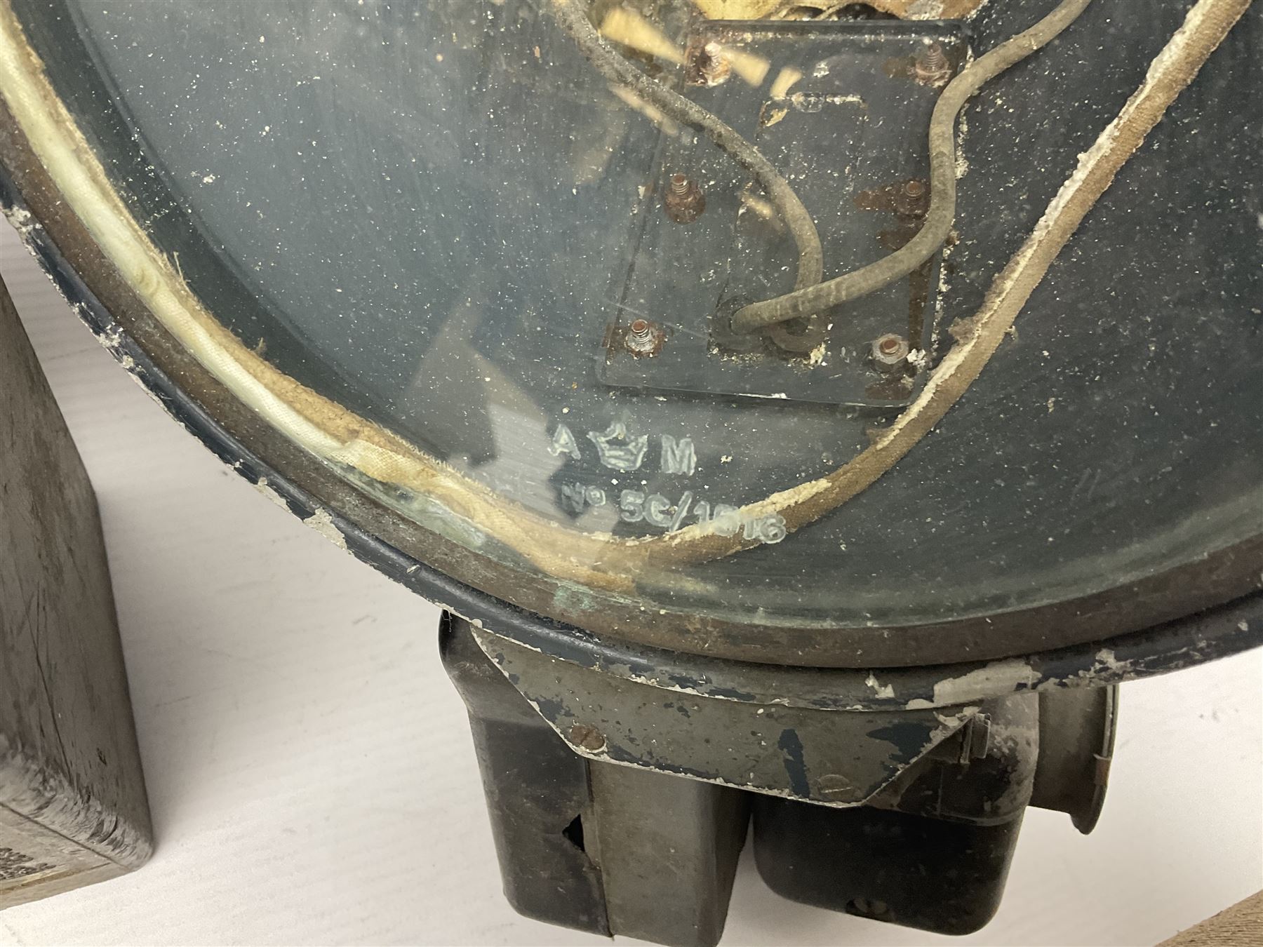 Three RAF light switches, together with military oxygen canister, batteries, gages etc  