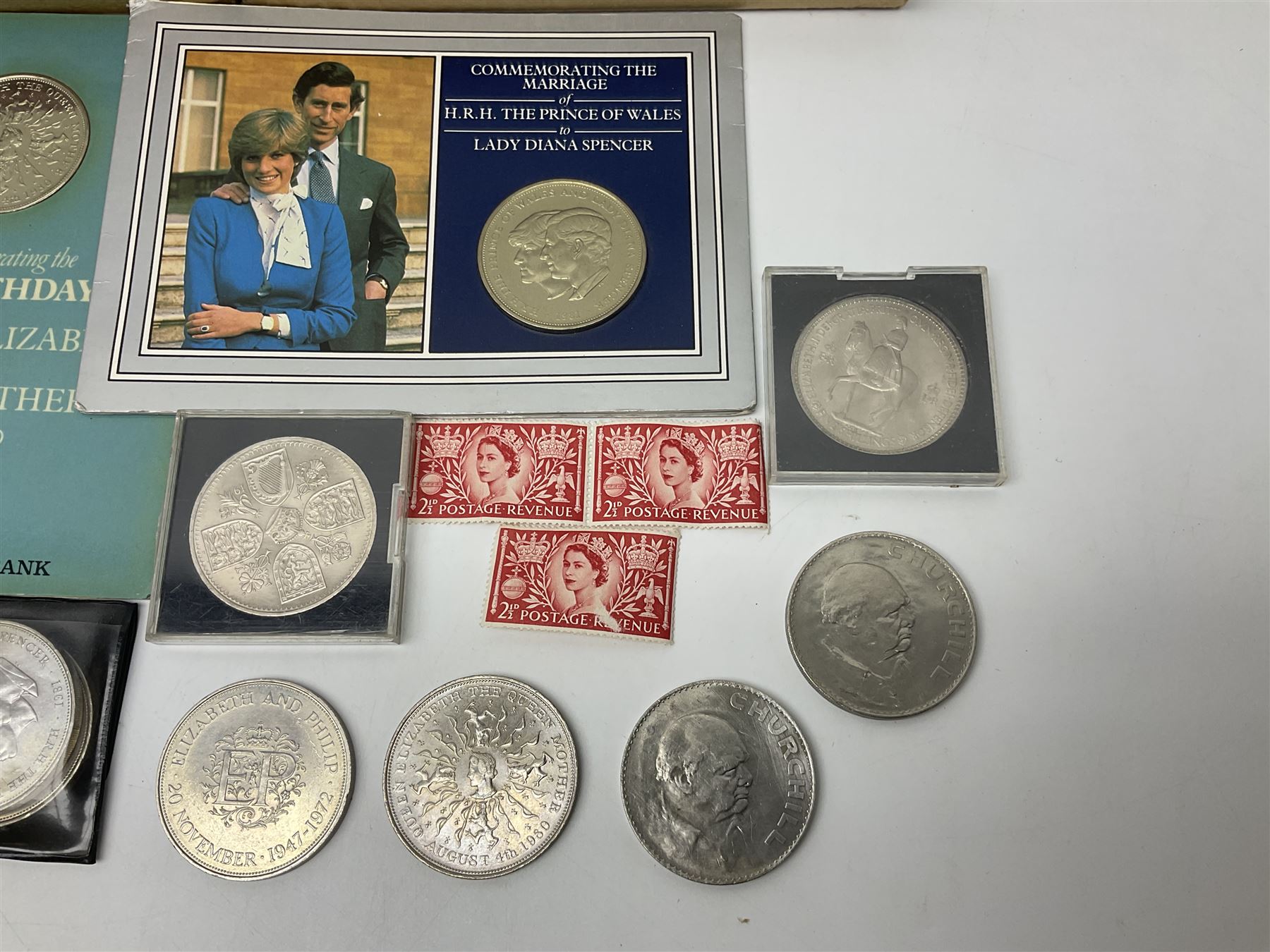 Coins including two King George VI 1951 Festival of Britain crowns each in green case, various other commemorative crowns, two Iceland '874-1974' two coin sets both in original red cases etc