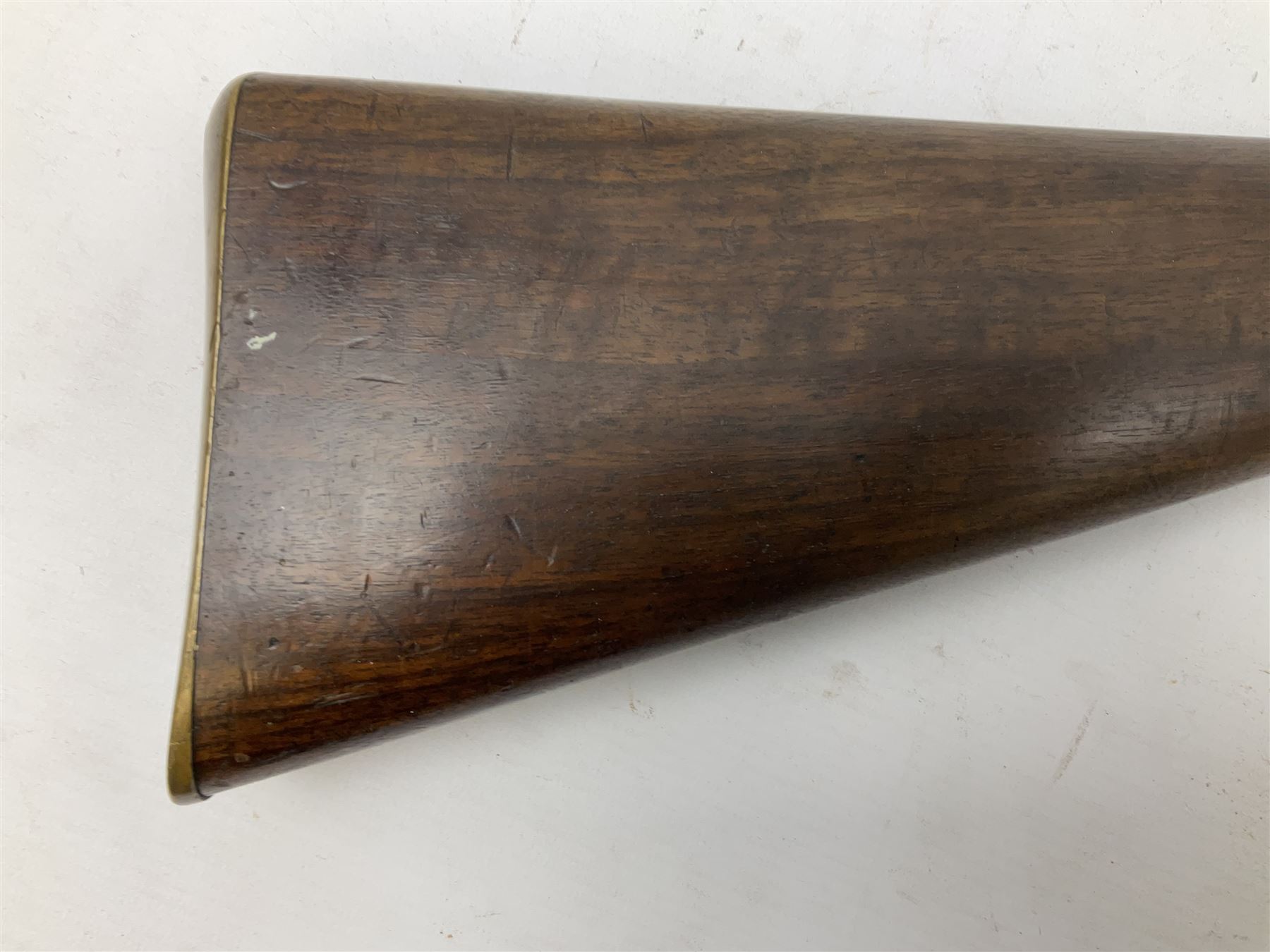 19th century D. & J. Fraser Edinburgh .577 Snider action gun, the 94cm barrel with three-groove rifling, three barrel bands and maker's name to top, full walnut stock with brass fittings, trigger guard inscribed J.D.M.,  L141cm