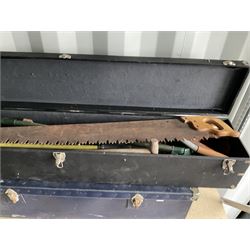 Two carry crates of hand and garden tools such as drills, saws, chisels etc. - THIS LOT IS TO BE COLLECTED BY APPOINTMENT FROM DUGGLEBY STORAGE, GREAT HILL, EASTFIELD, SCARBOROUGH, YO11 3TX
