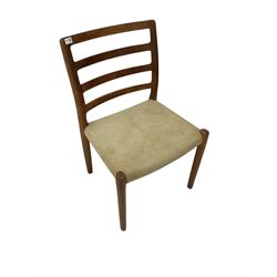  Niels Otto Møller for J L Moller - 20th century Danish teak 'model 85' chair, ladder back over seat upholstered in neutral fabric, raised on tapered supports