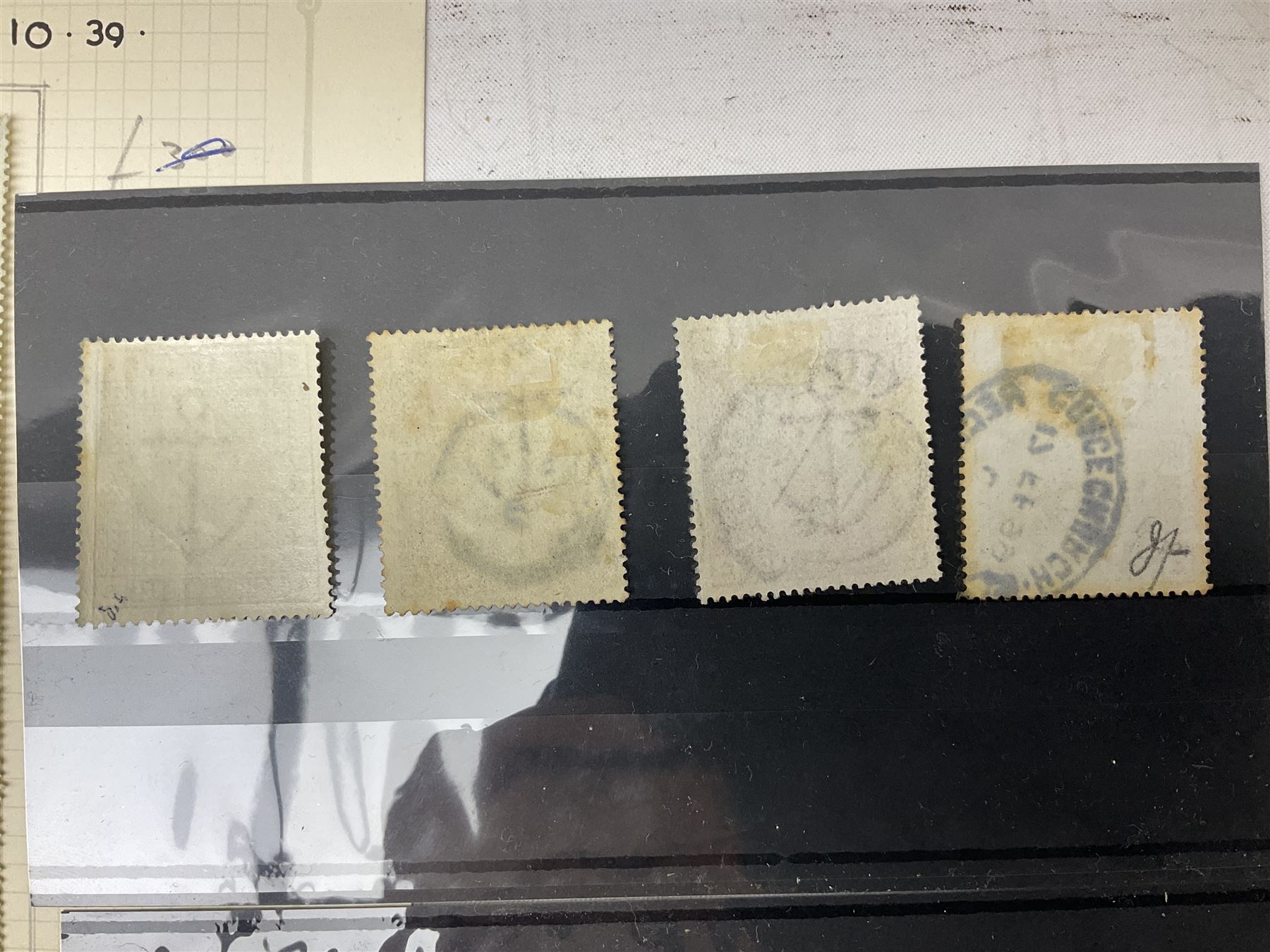 Queen Victoria and later Great British stamps, including five shillings, three pence block of four, block of twenty King George VI used ten shillings dark blue etc