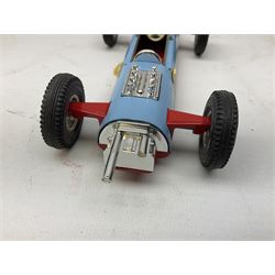 Various makers - Tri-ang Mini-Hi-Way Racing Car Series Le Mans No.9 racing car; Matchbox K-15 Merryweather Fire-Engine; Marx tin-plate Friction Helicopter; all boxed; and a Minic Motor Rally Adventure box containing a Jaguar Police car for spares or repair (4)