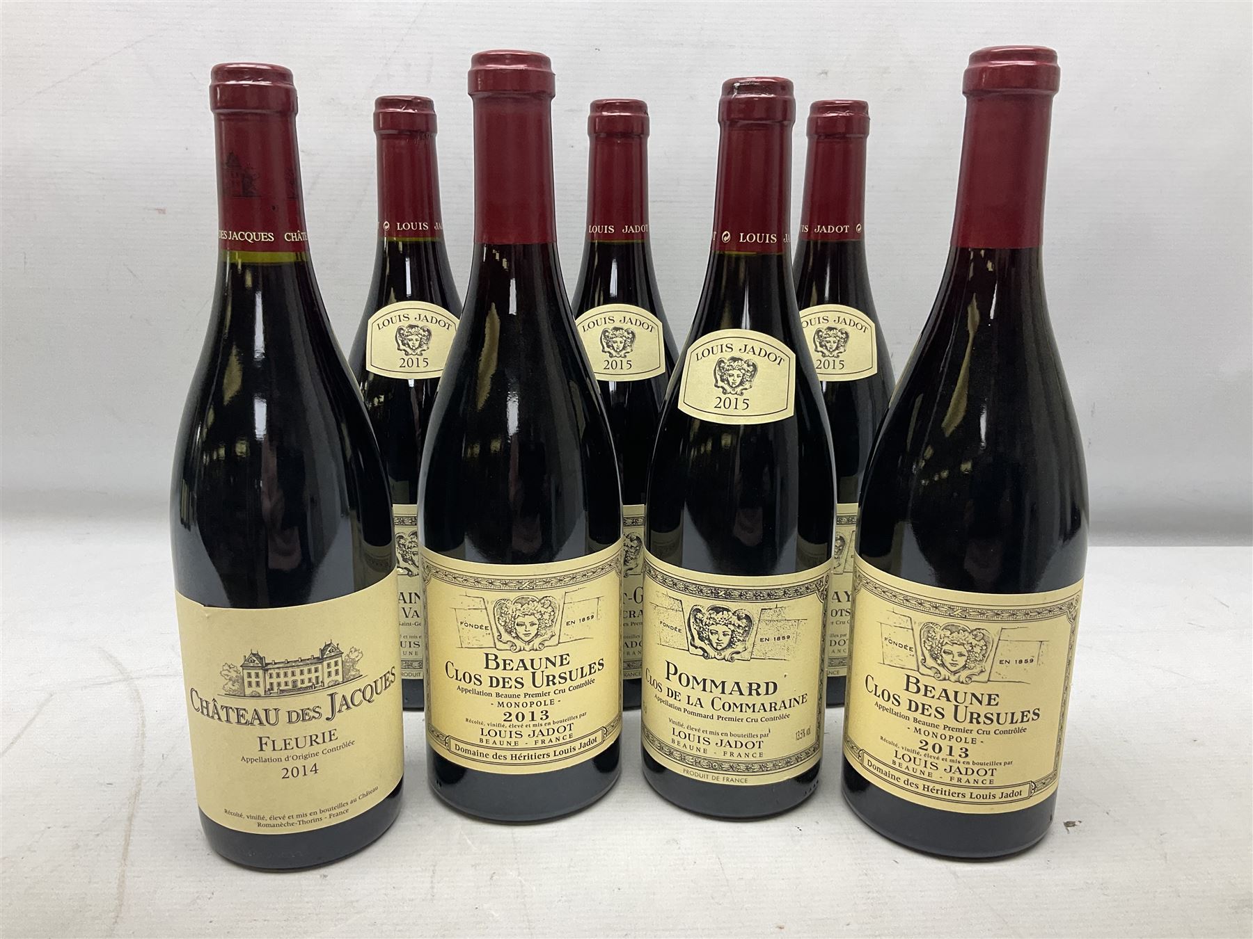 Mixed red wine from Louis Jadot, to include, 2015 Volnay, 2015 Pommard Clos De La Commaraine, 2015 Nuits Saint Georges, etc, various contents and proof, (10)