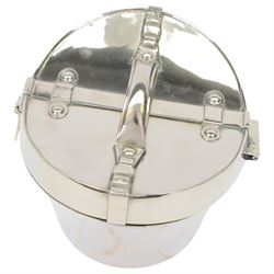 Silver plated novelty ice bucket, in the form of a hat box, with twist action latch, H15cm
