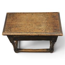 Two 19th century oak joint stools raised on turned supports united by stretchers