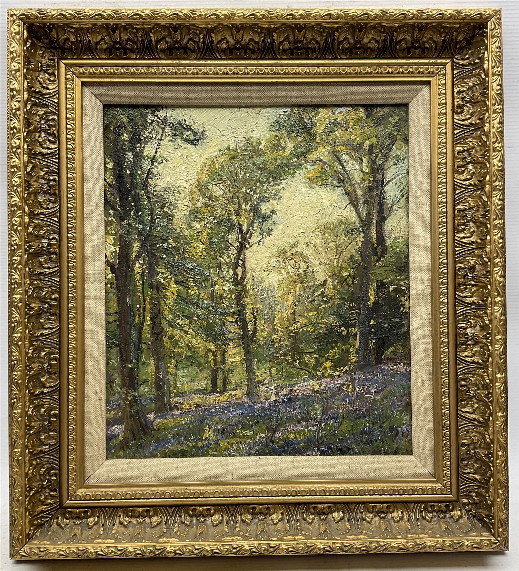 Herbert F Royle (British 1870-1958): The Bluebell Wood, oil on board signed 28cm x 33cm